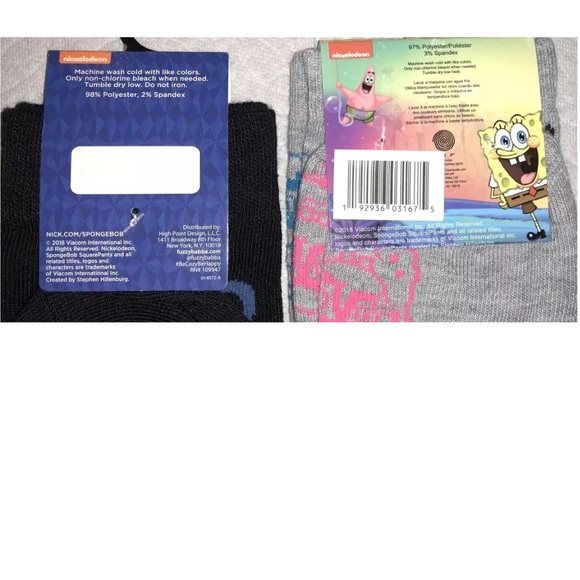SpongeBob Crew Socks 2 Pair Men 6.5-12 Black Gray w Faces & Pineapple NEW! Nick - Picture 4 of 8
